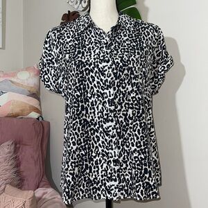 Pistola Short Sleeve Leopard Print Button Up Top Sz. M